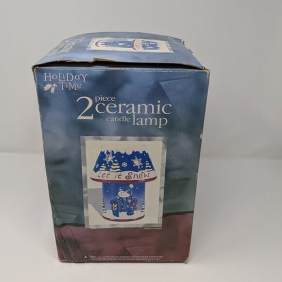 NEW Holiday Time Snowman Let it Snow 2 Piece Ceramic Shade Candle Lamp Holder - Picture 7 of 7